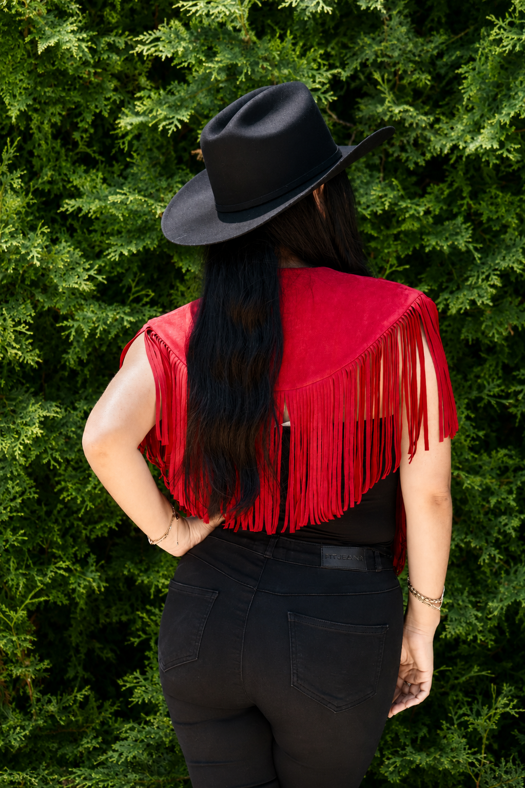 Top western con flecos rojos para mujer