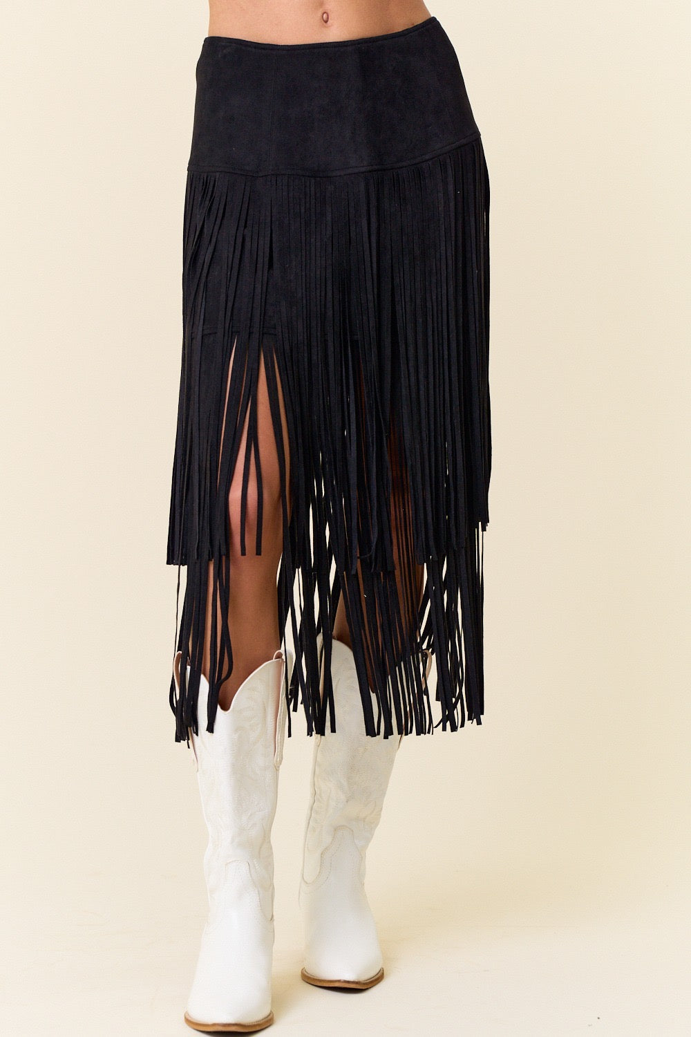 Women Black Fringe Western Skirt