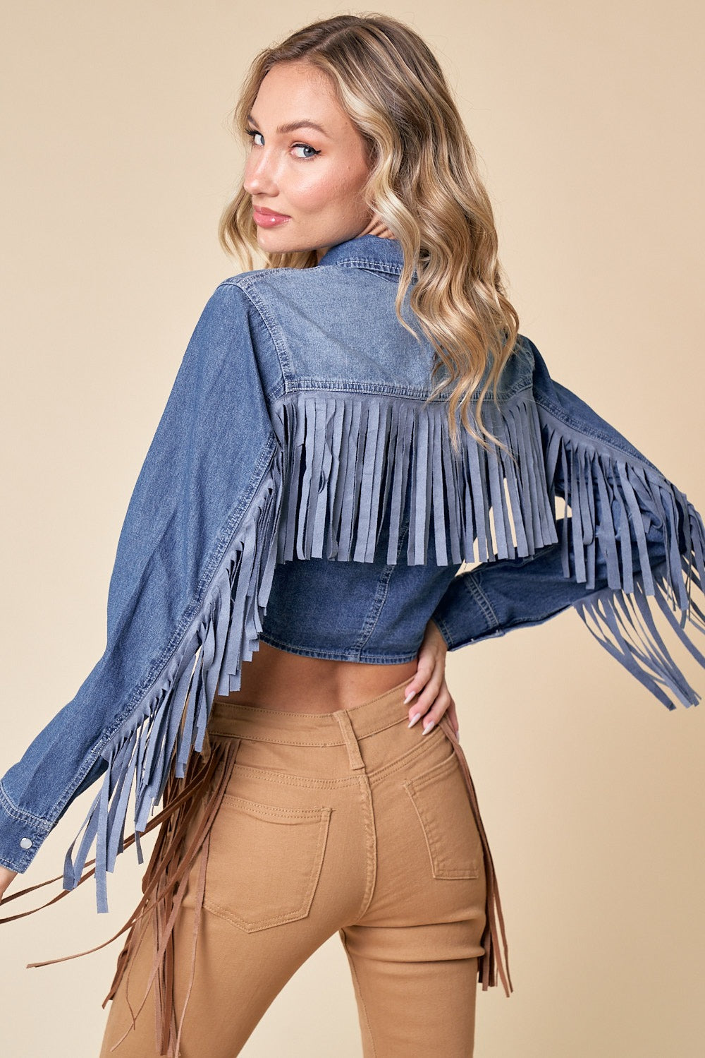 Women Western Fringe Denim Shirt