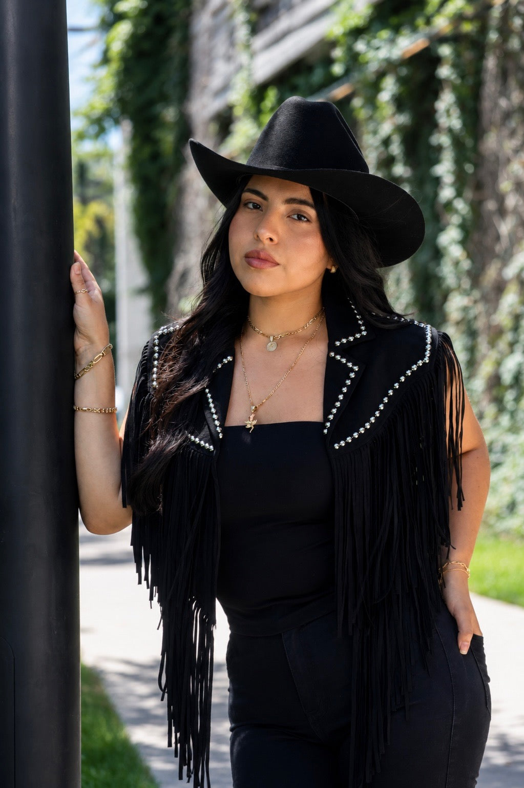 Top western con flecos rojos para mujer