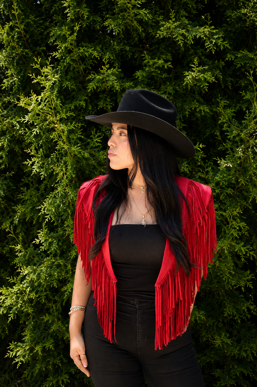 Top western con flecos rojos para mujer