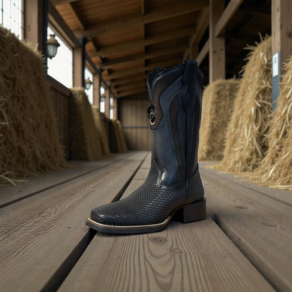 Men Black Embroidery & Laser Square Toe – Wide (EE)