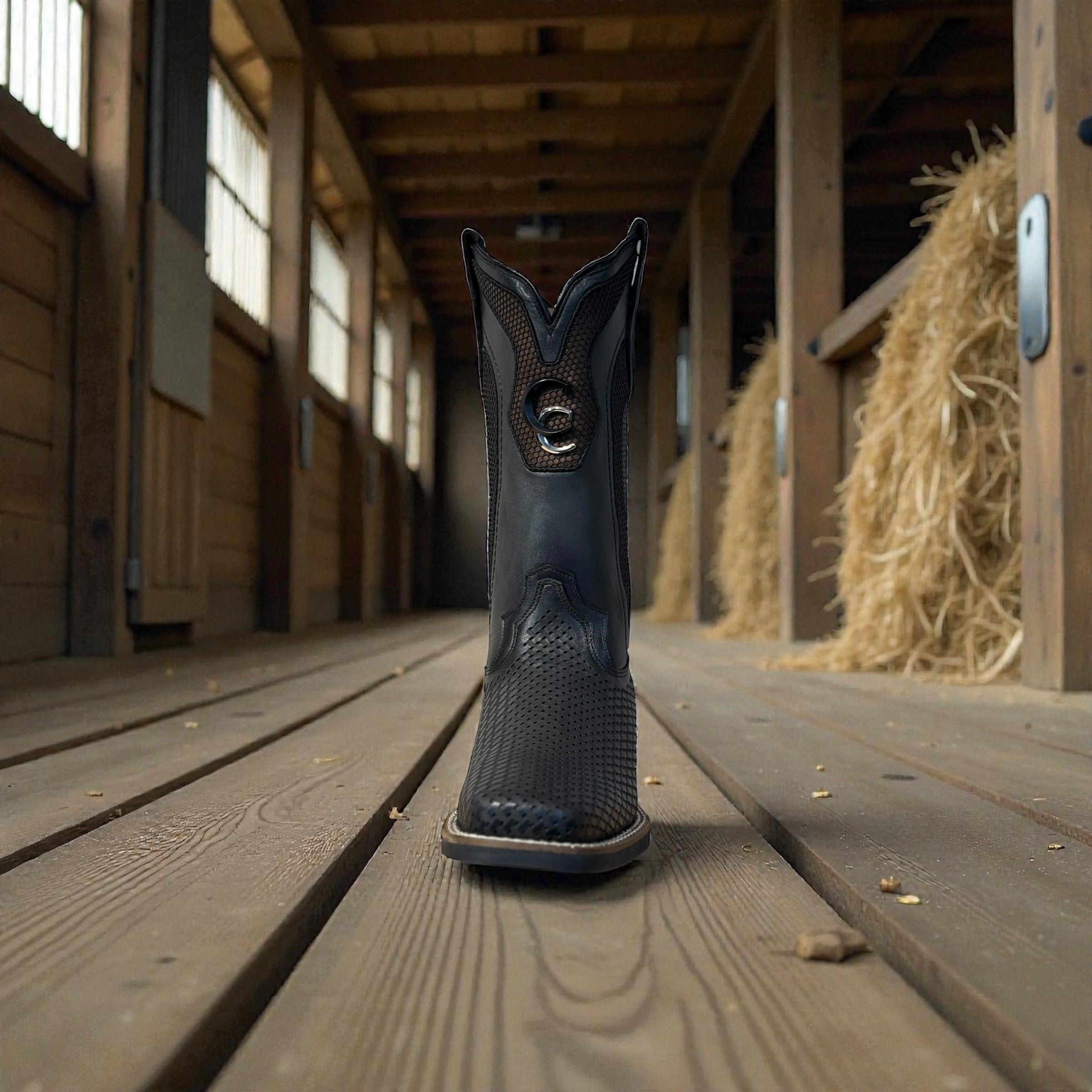 Men Black Embroidery & Laser Square Toe – Wide (EE)