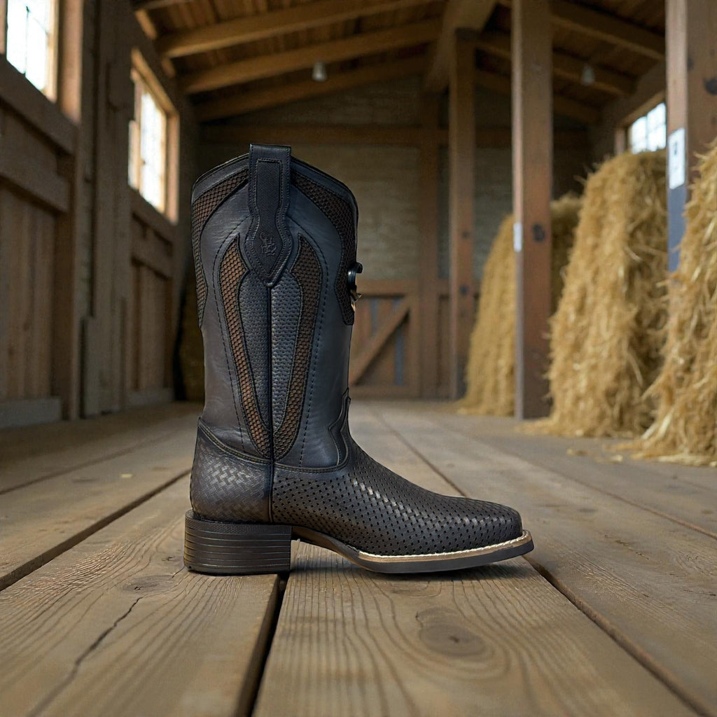 Men Black Embroidery & Laser Square Toe – Wide (EE)