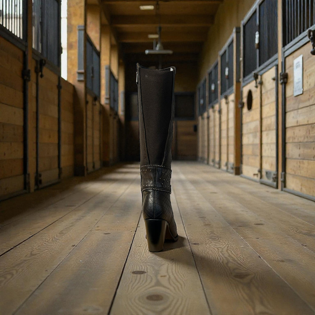 Lady Black Brown Embroidery & Studs Round Toe