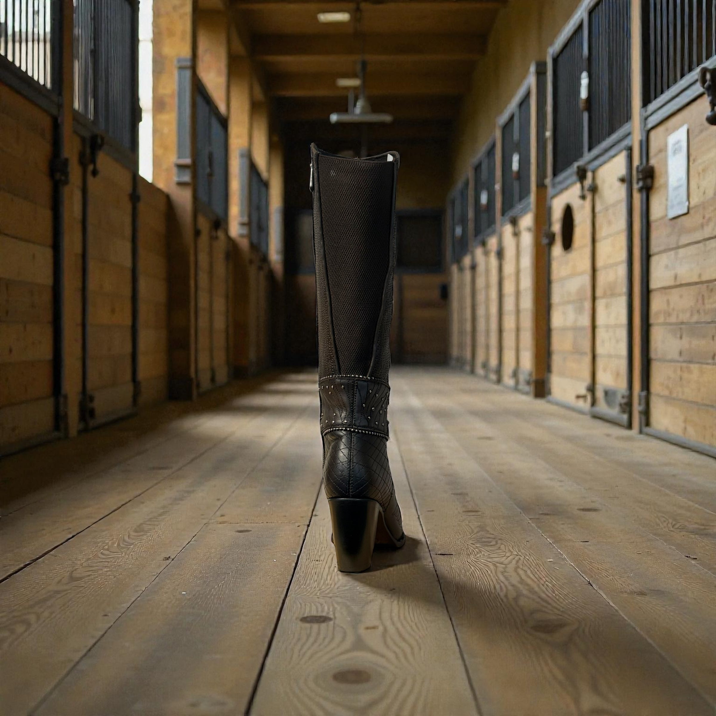 Lady Black Brown Embroidery & Studs Round Toe