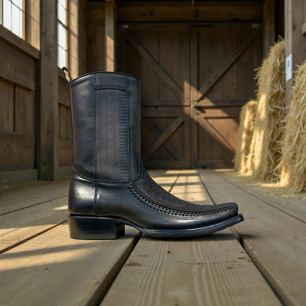 Men Dusty Black Elephant Laser & Woven Narrow Square Toe – Wide (EE)