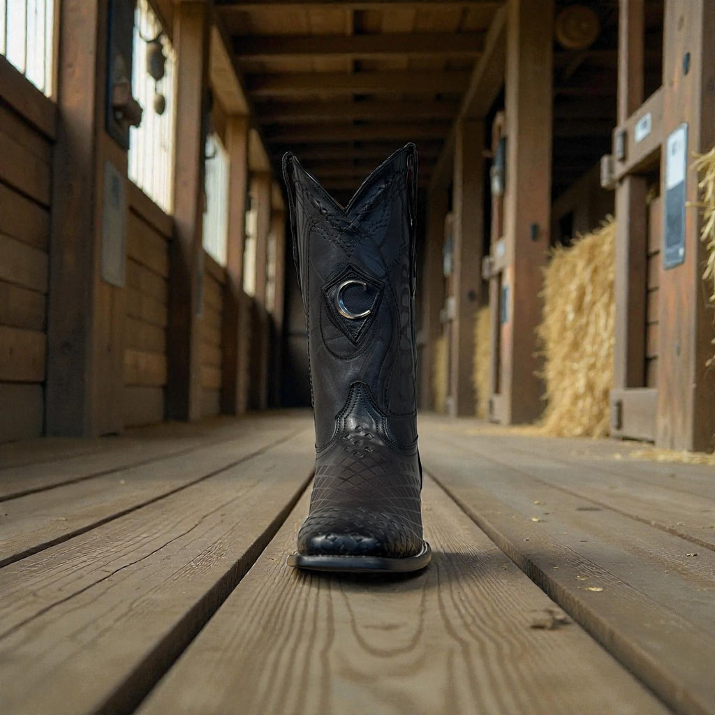 Men Over Black Laser & Embroidery & Woven Square Toe – Wide (EE)