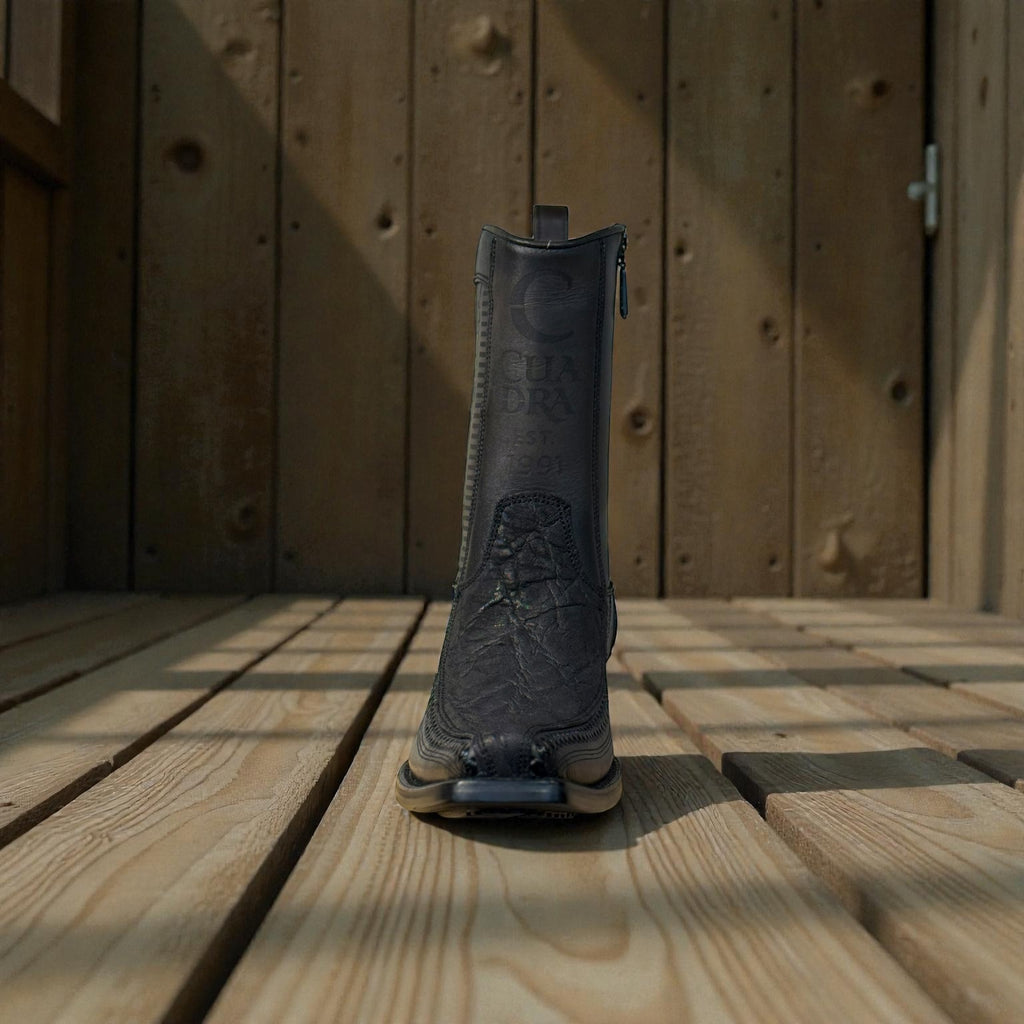 Men Dusty Black Elephant Laser & Woven Narrow Square Toe – Wide (EE)