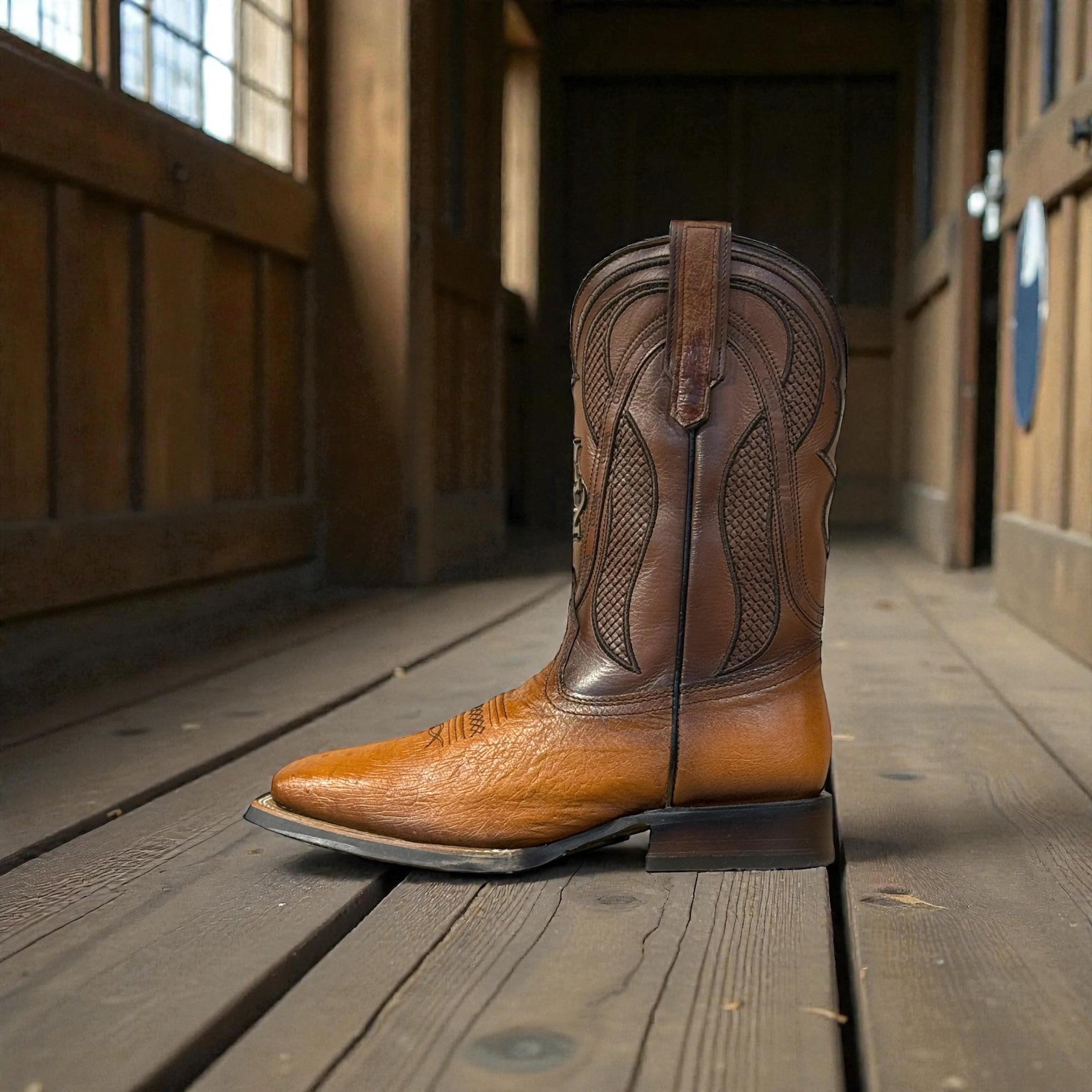 Men Honey Ostrich Laser & Woven Square Toe – Wide (EE)