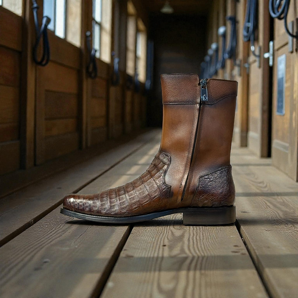 Men Boot Honey Caiman/ Cowhide – Wide (EE)