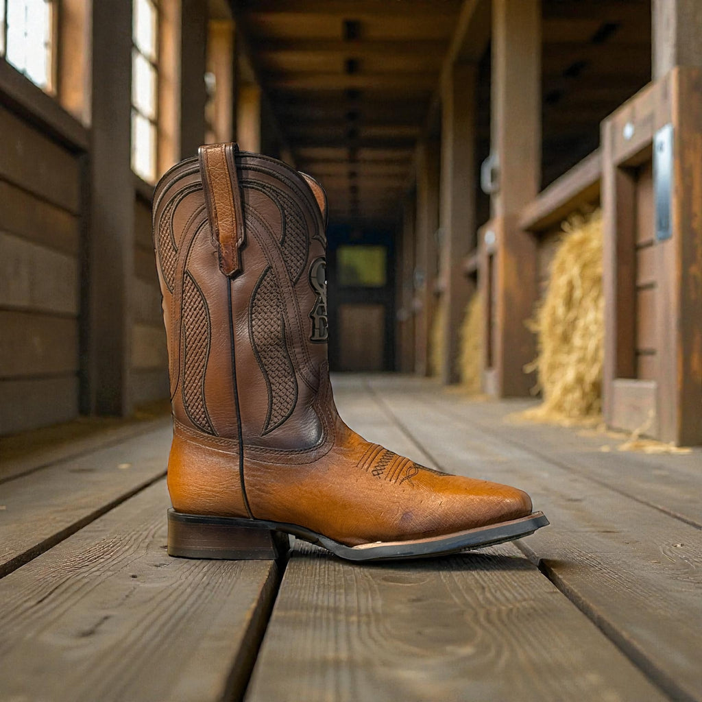 Men Honey Ostrich Laser & Woven Square Toe – Wide (EE)