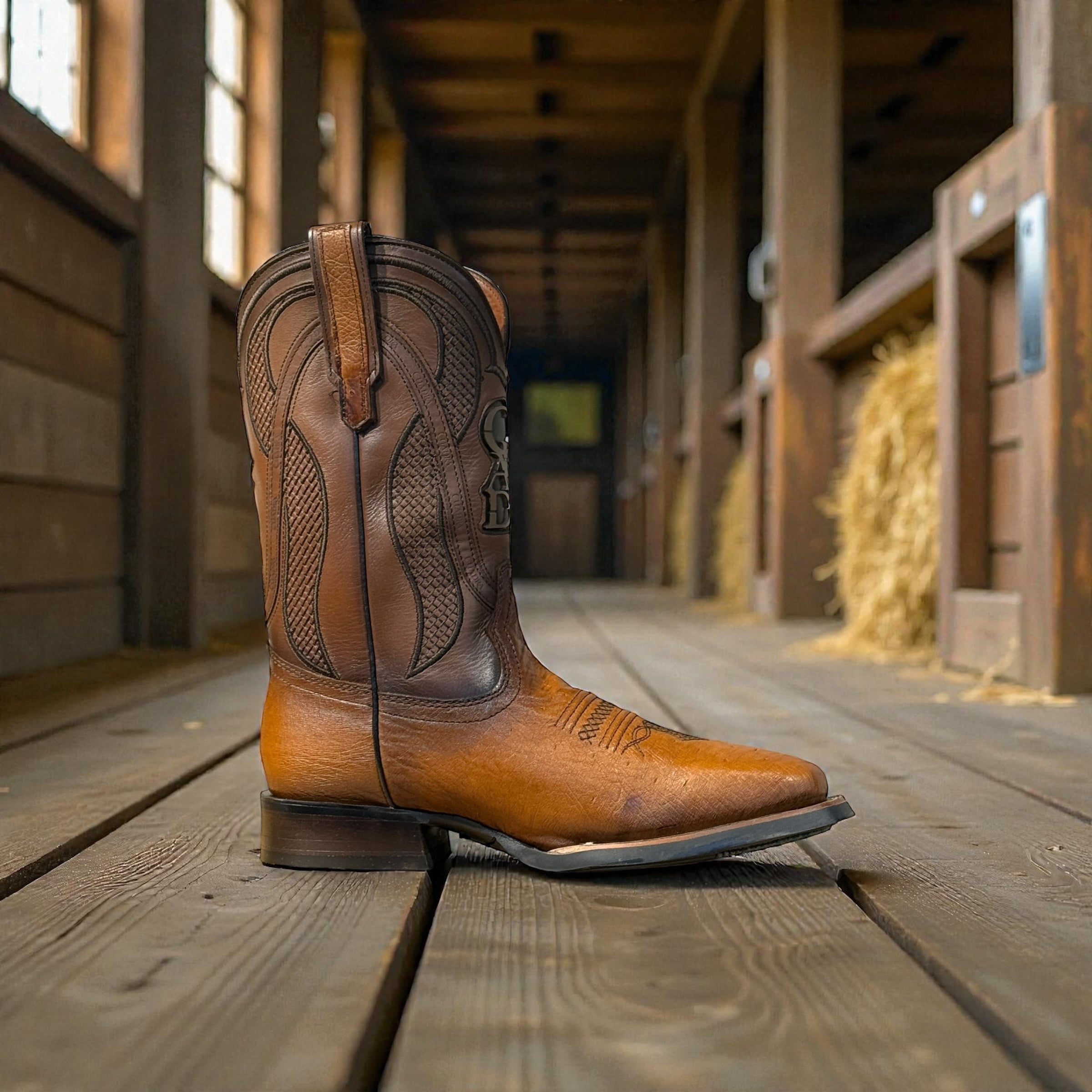 Men Honey Ostrich Laser & Woven Square Toe – Wide (EE)