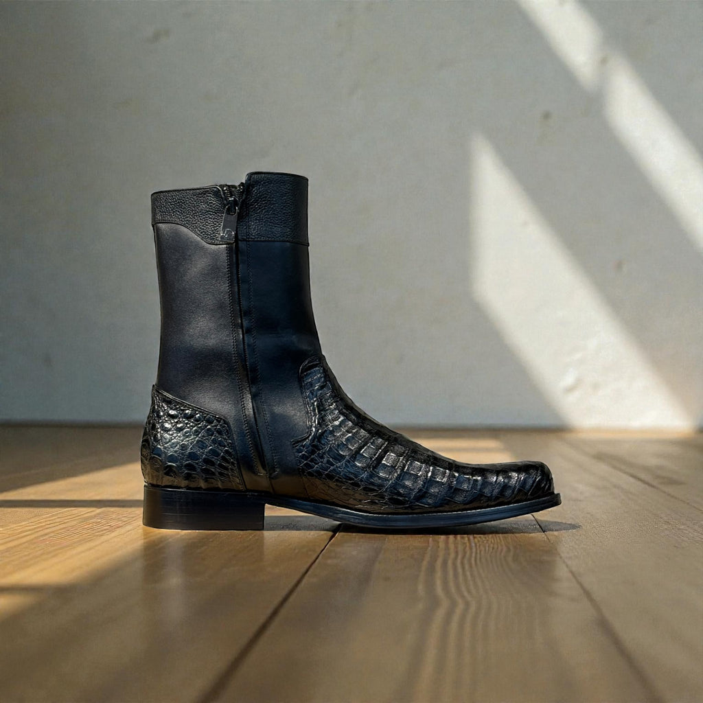 Men Boots Black Python R/ Cowhide – Wide (EE)