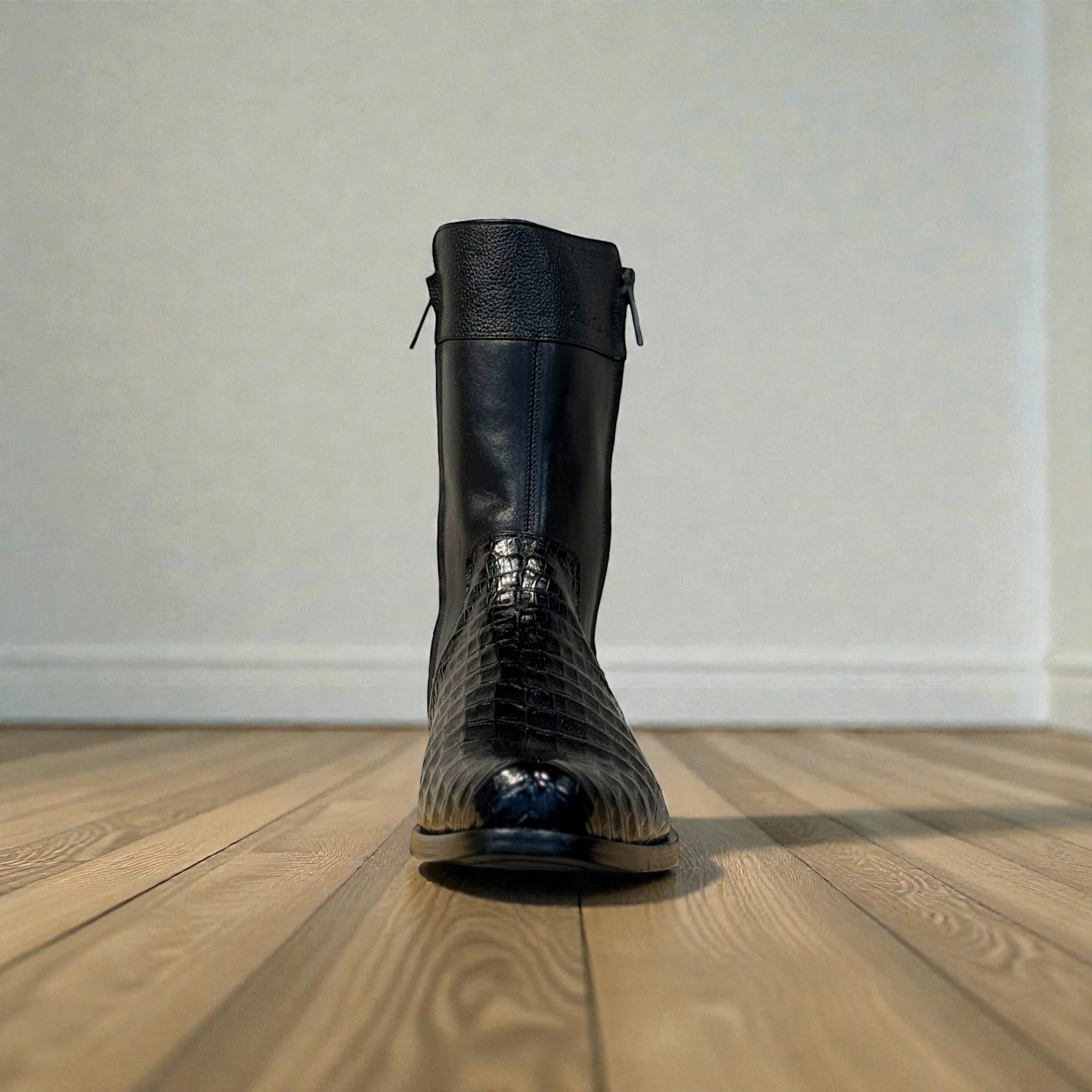 Men Boot Black Caim/ Black Cowhide – Wide (EE)