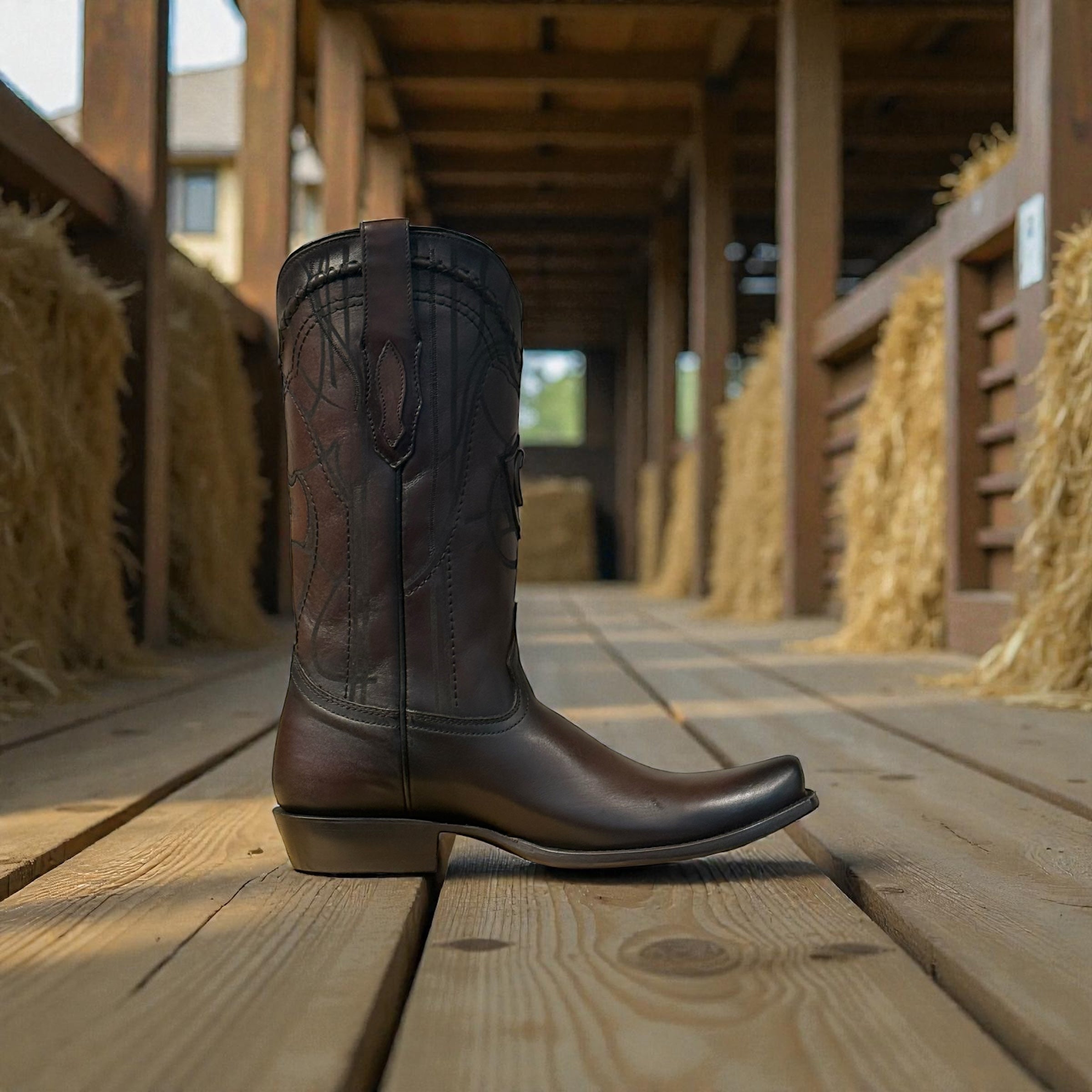 Men Brown Laser & Embroidery Narrow Square Toe – Wide (EE)