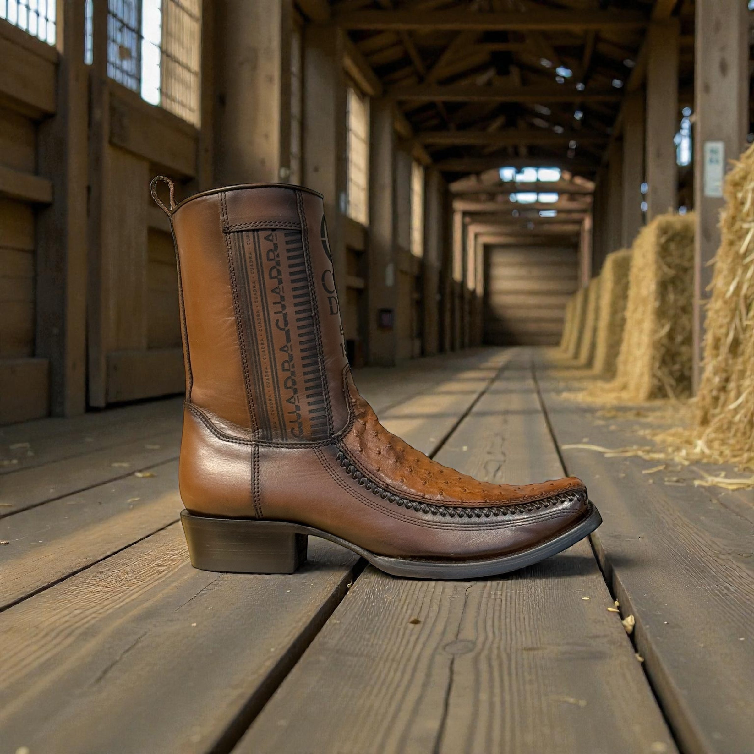 Men Moroni Chestnut Ostrich Laser & Woven Narrow Square Toe – Wide