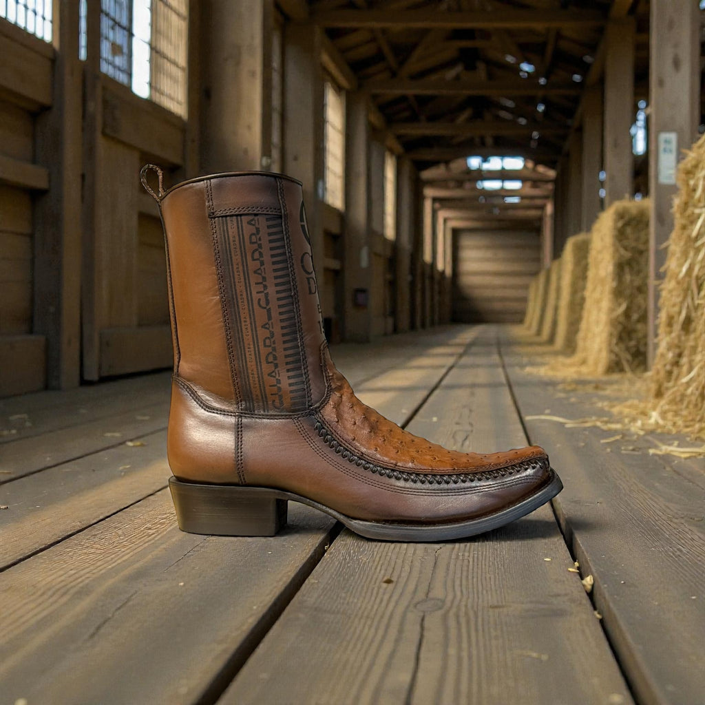 Men Moroni Chestnut Ostrich Laser & Woven Narrow Square Toe – Wide (EE)