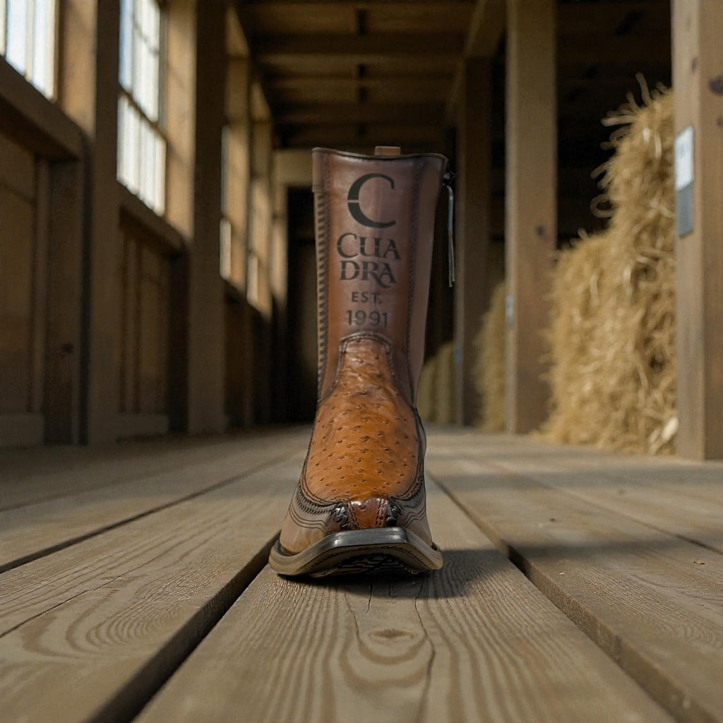 Men Moroni Chestnut Ostrich Laser & Woven Narrow Square Toe – Wide (EE)