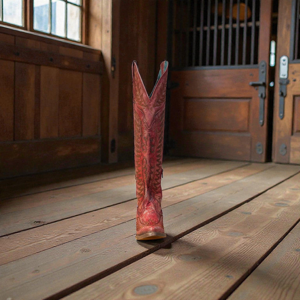 Lady Distressed Red Embroidery & Tall Top