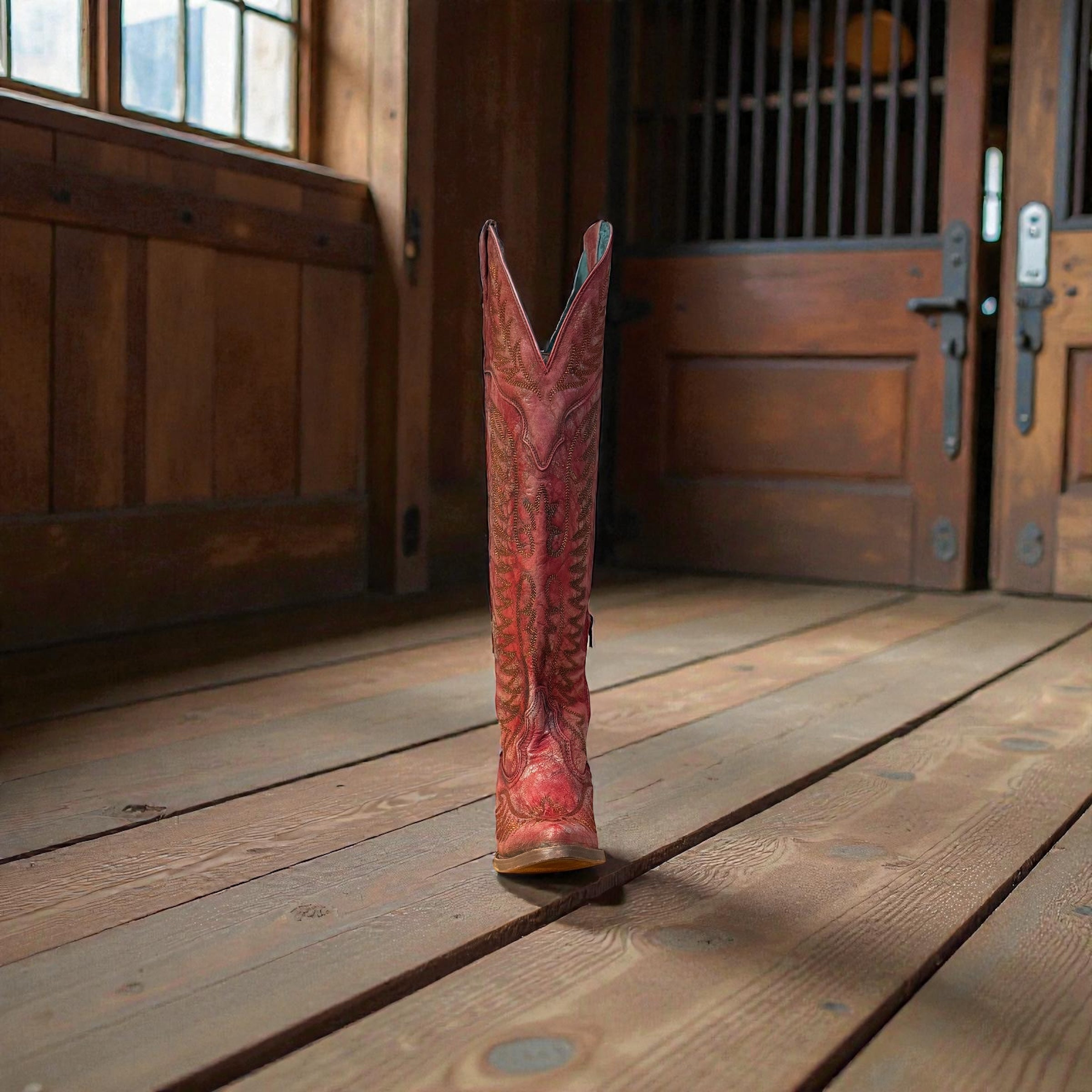 Lady Distressed Red Embroidery & Tall Top