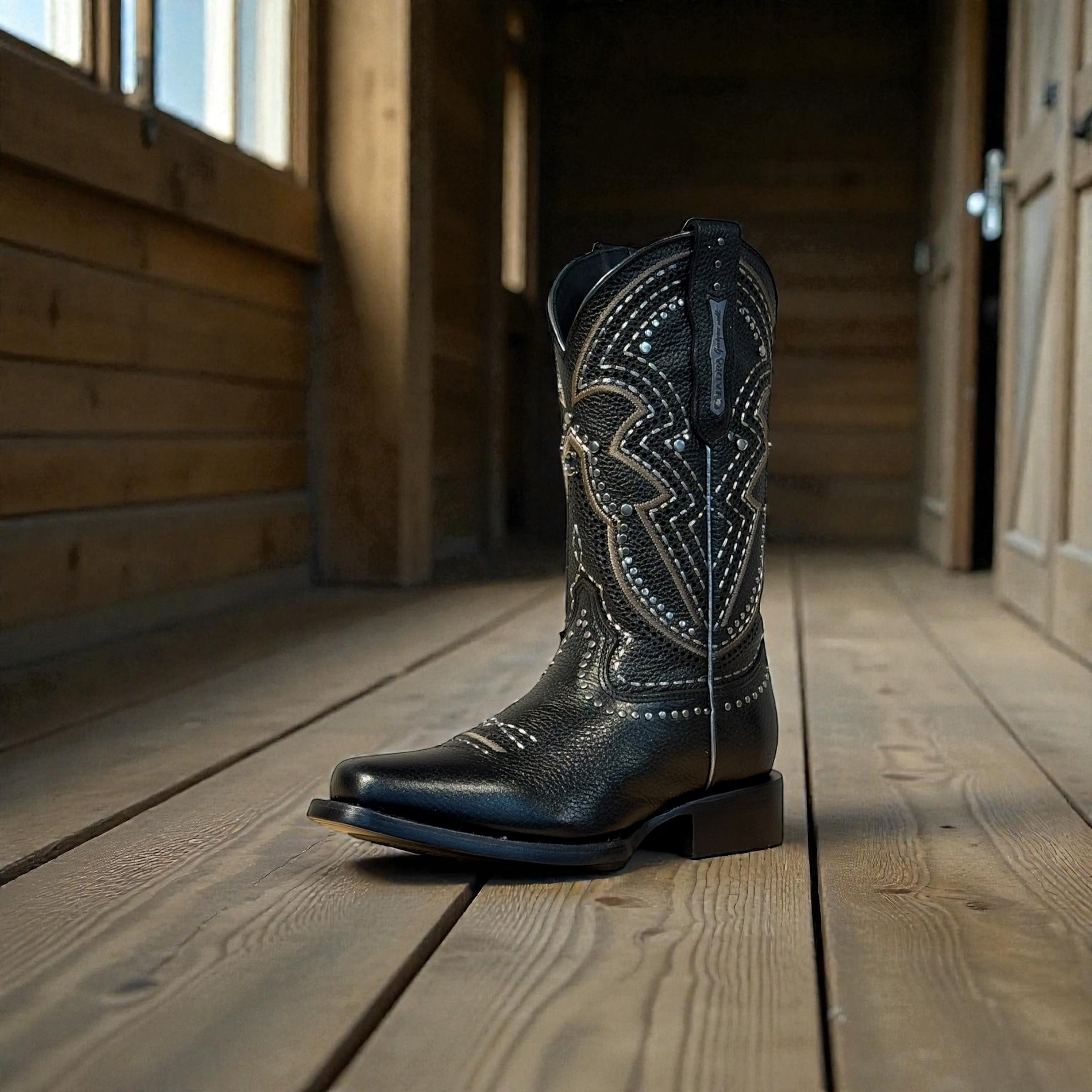 Lady Black Laser & Embroidery & Studs Square