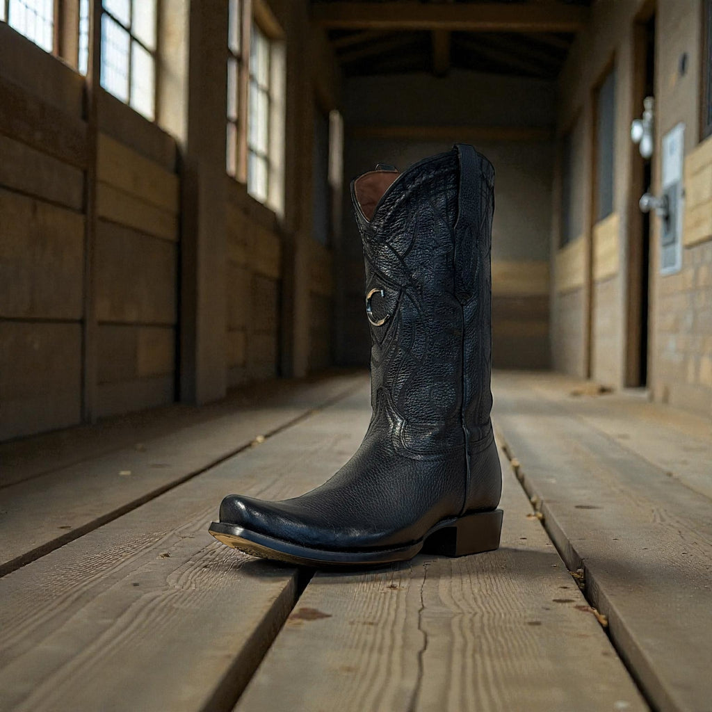 Man Black Deer Laser & Embroidery Narrow Square Toe – Wide (EE)