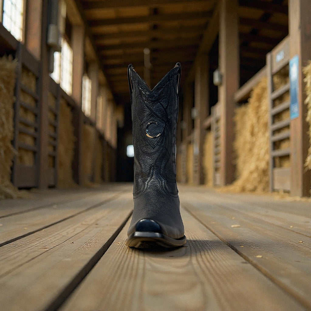 Man Black Deer Laser & Embroidery Narrow Square Toe – Wide (EE)