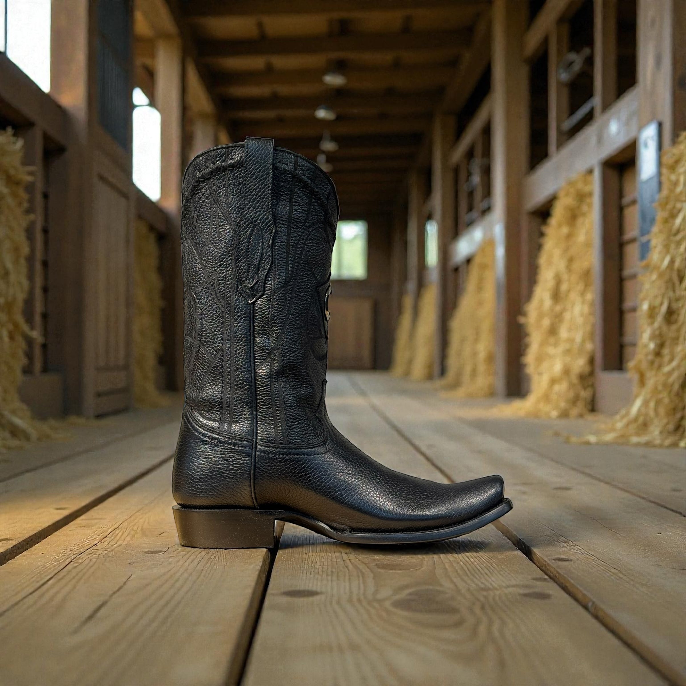 Man Black Deer Laser & Embroidery Narrow Square Toe – Wide (EE
