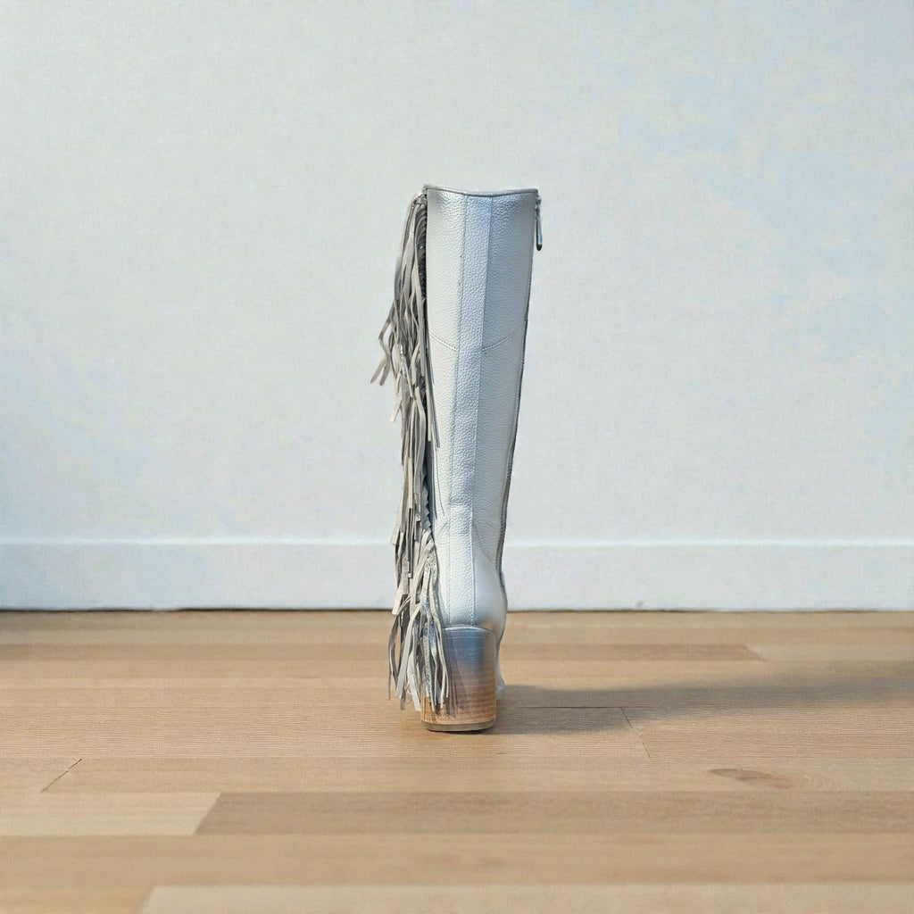 Lady Cordova White Zipper & Stud & Fringe Pointe