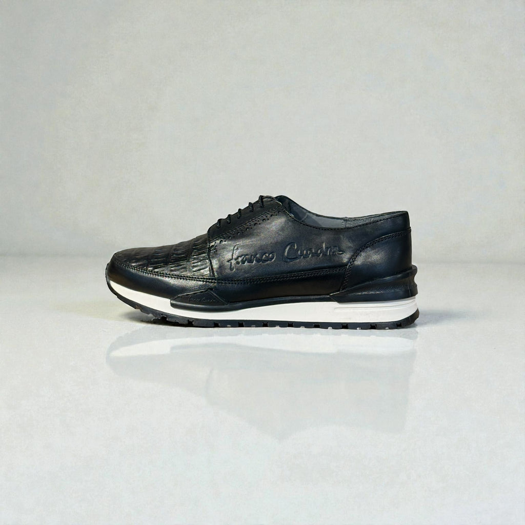 Men Black Caiman Lace Up Round Toe