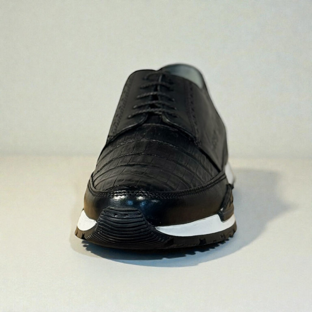 Men Black Caiman Lace Up Round Toe