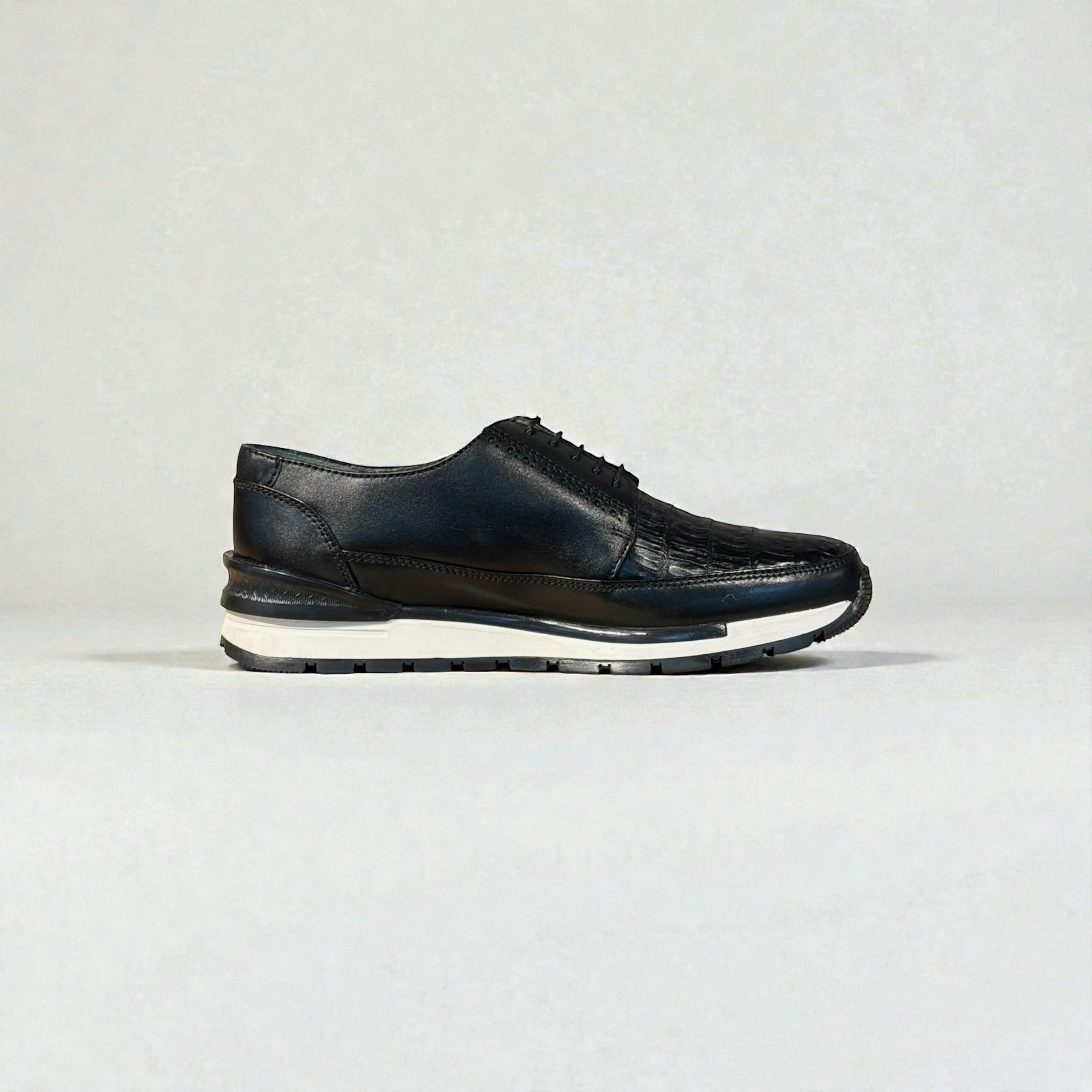 Men Black Caiman Lace Up Round Toe