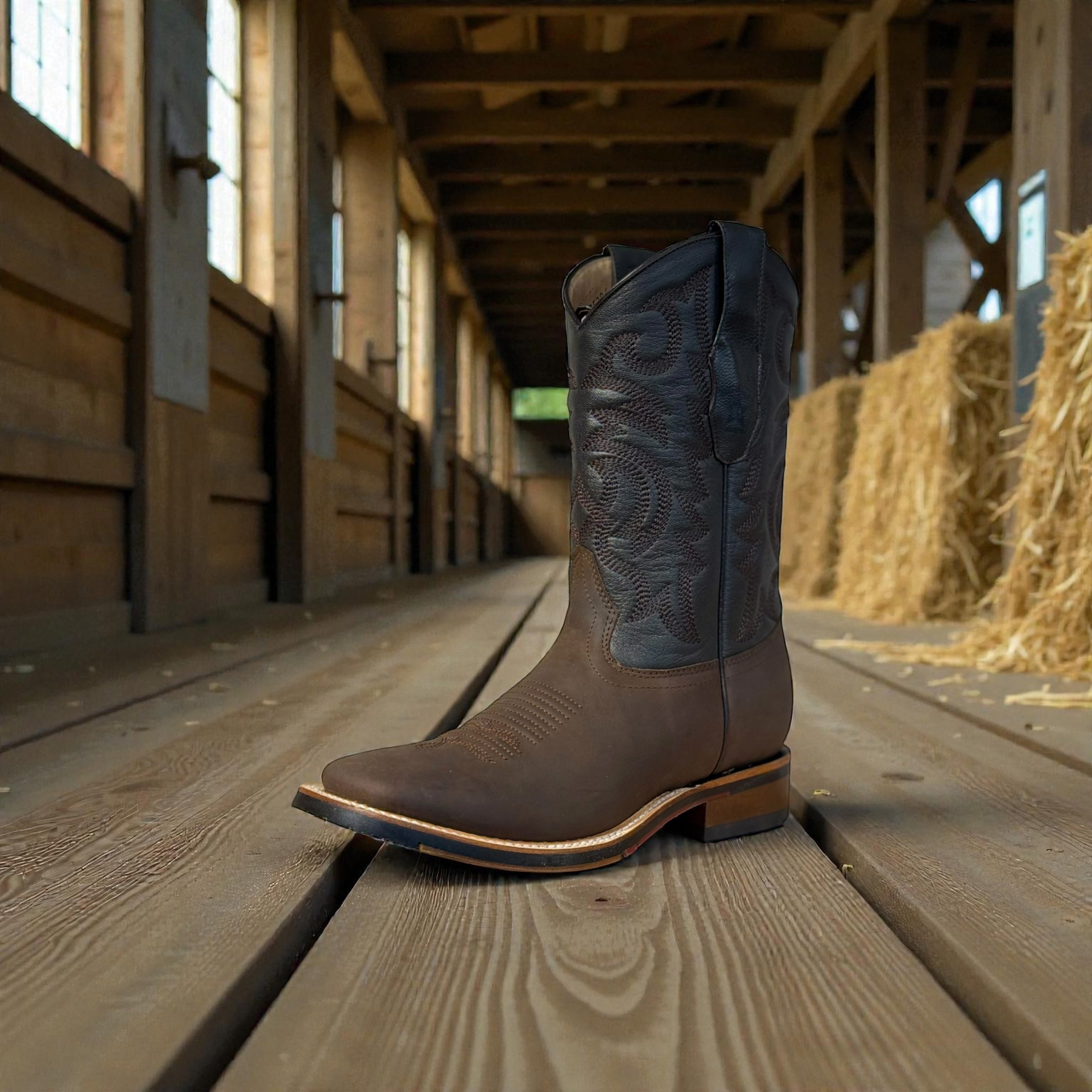 WIDE SQUARE TOE CRAZY BROWN RUBBER SOLE