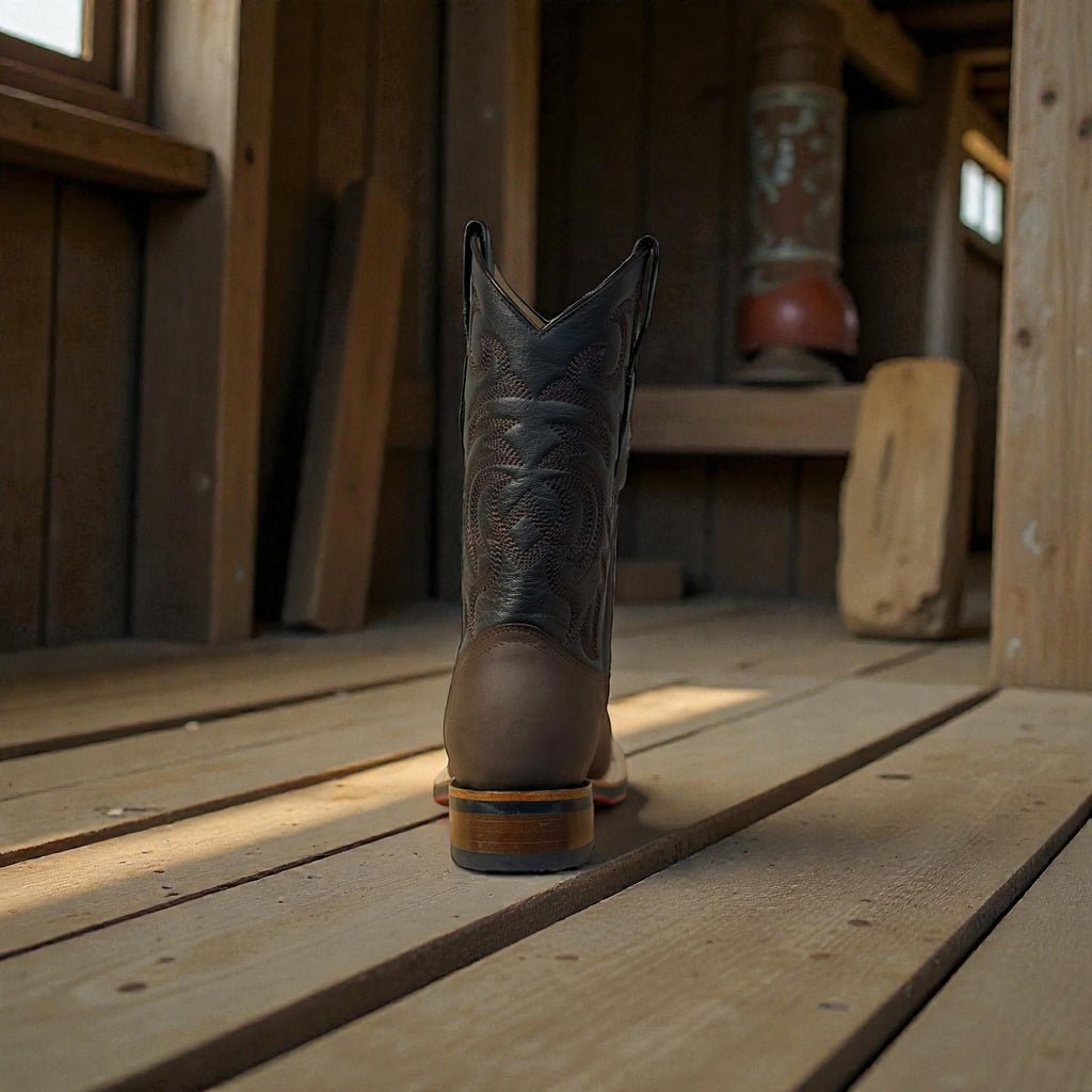 WIDE SQUARE TOE CRAZY BROWN RUBBER SOLE