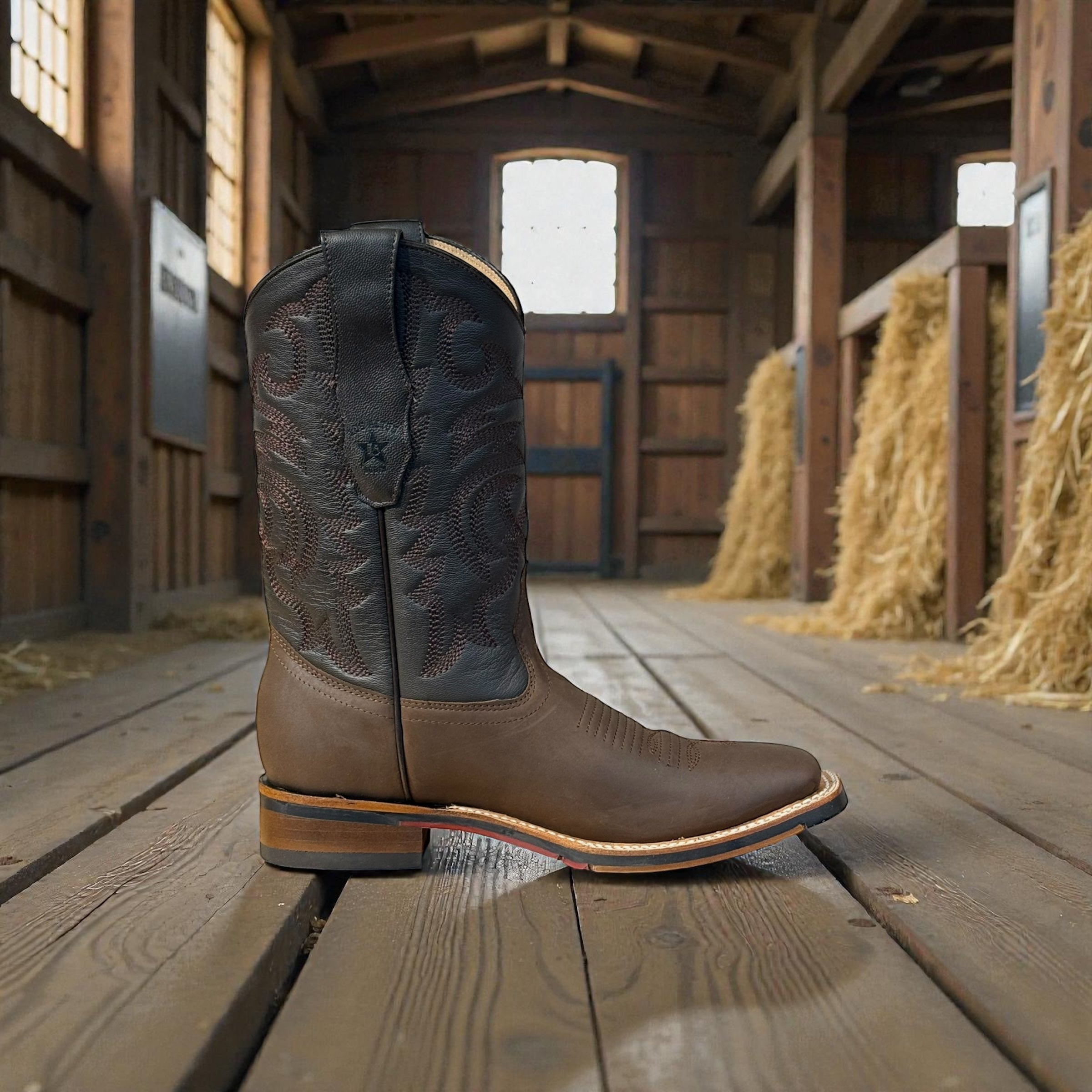 WIDE SQUARE TOE CRAZY BROWN RUBBER SOLE