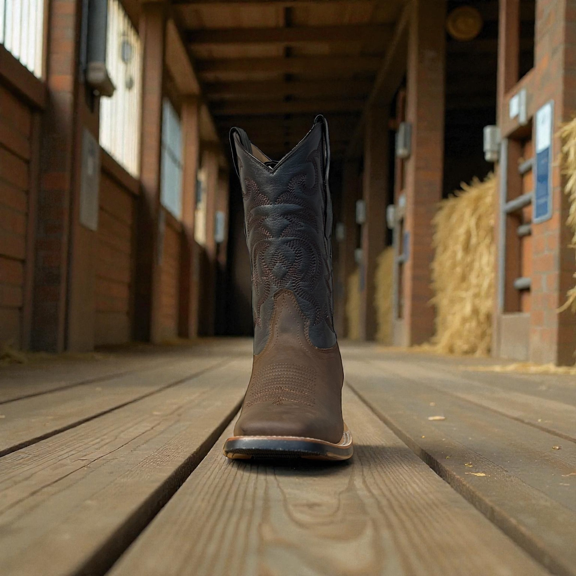 WIDE SQUARE TOE CRAZY BROWN RUBBER SOLE