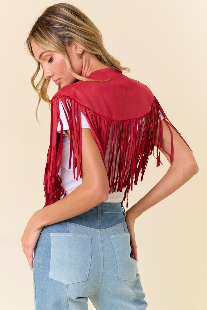 Women Red Fringe Western Top