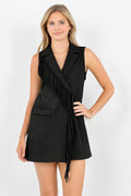 Women Black Fringe Vest Dress